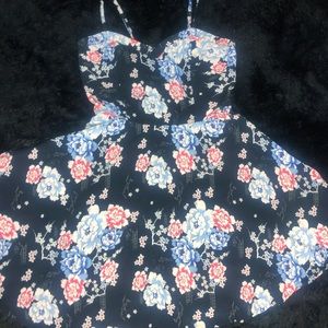 Navy Blue Floral Mini Dress